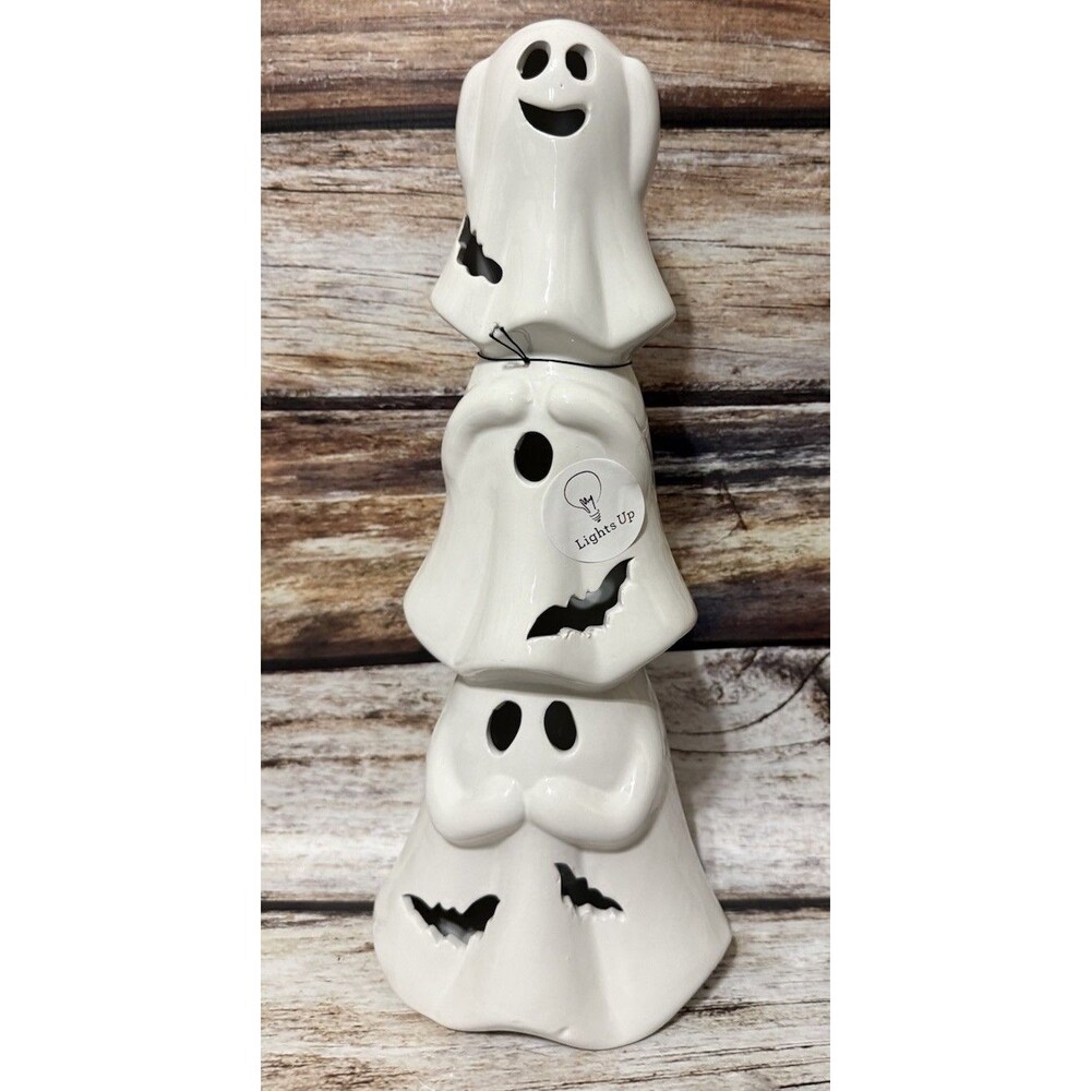 Light Up Stacked Ghosts  Hear No Evil See No Evil Speak No Evil Halloween Decor